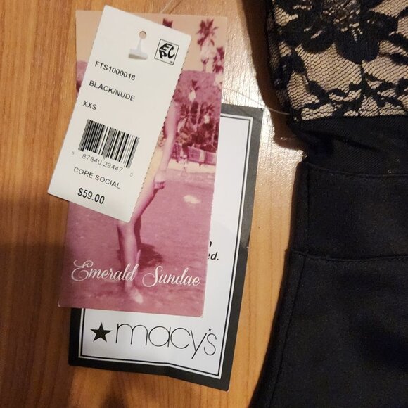 Emerald Sundae Women's Juniors' Lace Illusion Bodycon Dress XXS Black/Nude - Picture 8 of 14